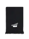 Mm6 Maison Margiela Fringed Wool Scarf With Logo Patch In Black