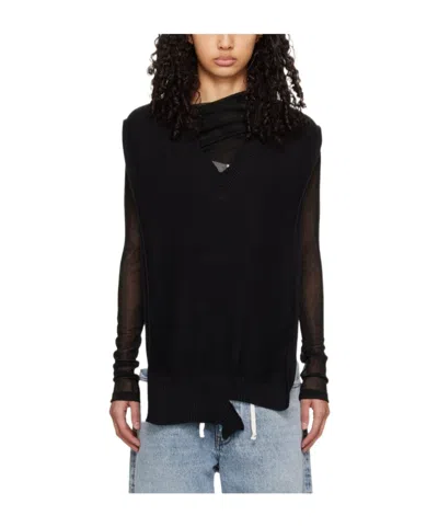 Mm6 Maison Margiela Wool Shawl Sweater In Black