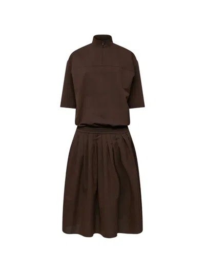 Mm6 Maison Margiela Wool Shirting Shirt-dress In Brown