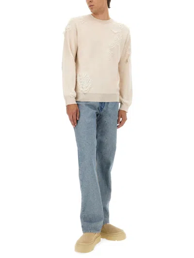 Mm6 Maison Margiela Mm6 By Maison Margiela Textured Wool Sweater With Distressed Design In Neutral