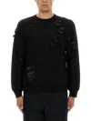 Mm6 Maison Margiela Mm6 By Maison Margiela Textured Black Wool Sweater With Relaxed Fit In Black