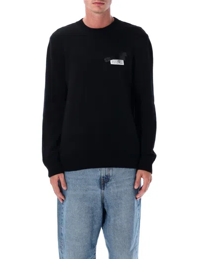 Mm6 Maison Margiela Mm6 By Maison Margiela Wool Taped Label Crewneck Sweater In Black