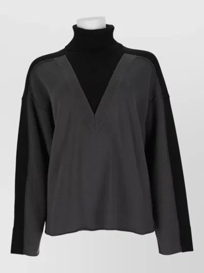 Mm6 Maison Margiela Wool Two-tone High-neck Ribbed Sweater In Black