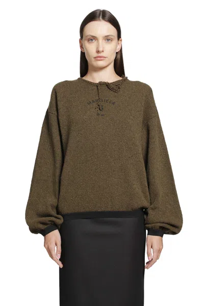 Mm6 Maison Margiela Wool Blend Sweater Crew Neck Distressed In Brown