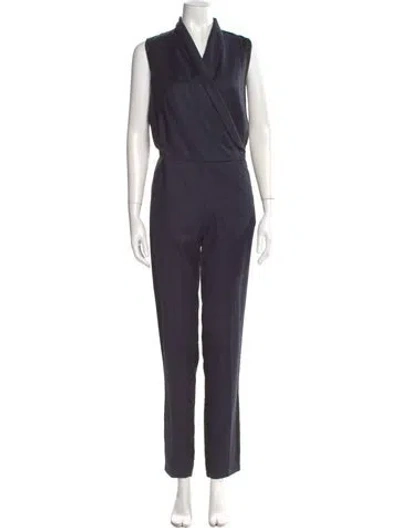 Pre-owned Mm6 Maison Margiela Wool V-neck Jumpsuit In Blue