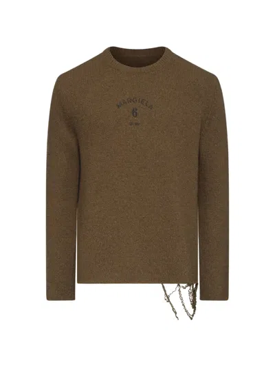 Mm6 Maison Margiela Textured Knit Sweater With Decorative Chain Accents In Black