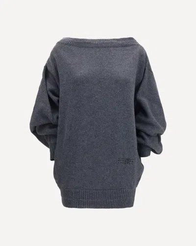 Mm6 Maison Margiela Wool-blend Mini Dress With Wide Sleeves In Gray