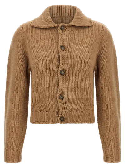 Mm6 Maison Margiela Wool-blend Ribbed Cardigan In Nude