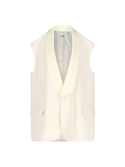 Mm6 Maison Margiela Wool-blend Tailored Jacket With Viscose Lining In White
