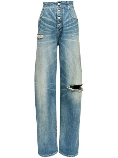 Mm6 Maison Margiela Worn-effect Jeans With Cut-out Details In Blue