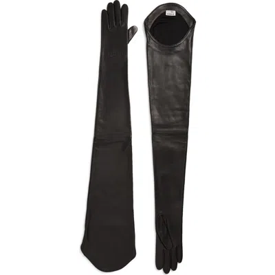 Mm6 Maison Margiela X Agnelle Leather Opera Gloves In Black