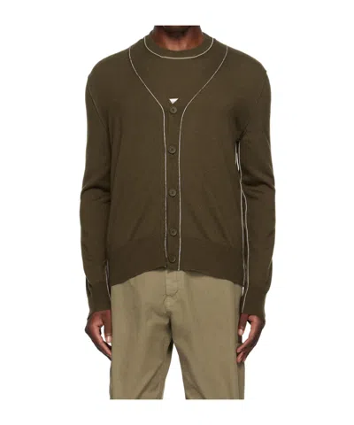 Mm6 Maison Margiela Y-neck Long-sleeved Sweater In Green