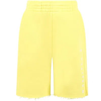 Mm6 Maison Margiela Kids' Yellow Shorts For Boy With White Logo