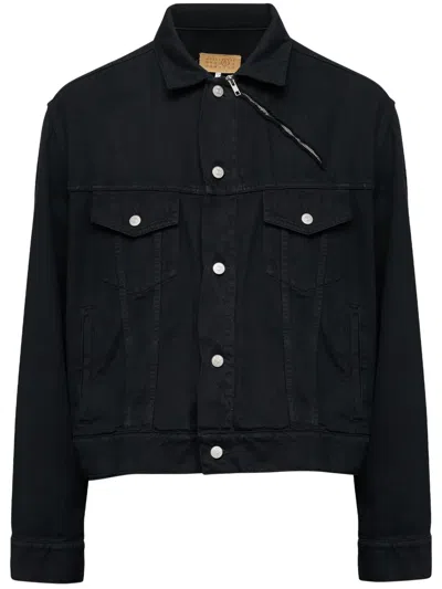 Mm6 Maison Margiela Zip-detail Button-up Denim Jacket In Black