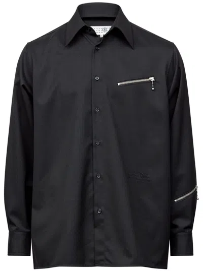 Mm6 Maison Margiela Zip-detail Long-sleeve Shirt In Nero