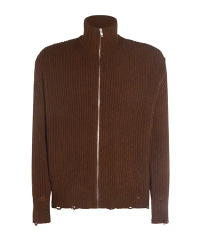 MM6 MAISON MARGIELA ZIP-FRONT FRAYED CARDIGAN
