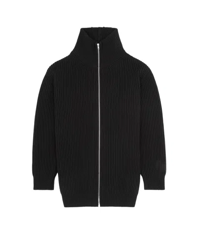 Mm6 Maison Margiela Zip-front Ribbed Jacket In Black