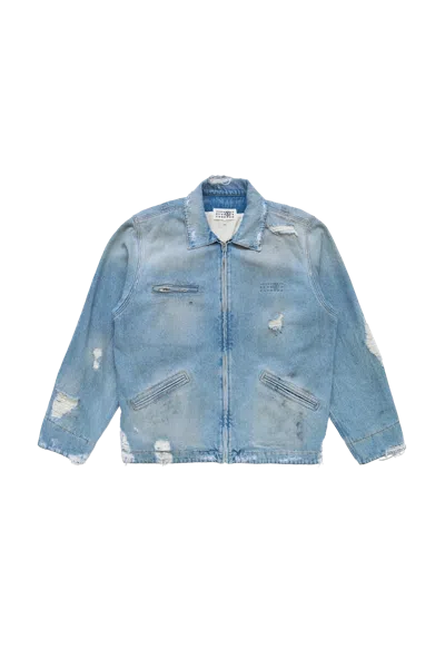 Mm6 Maison Margiela Denim Distressed Jacket In Blue