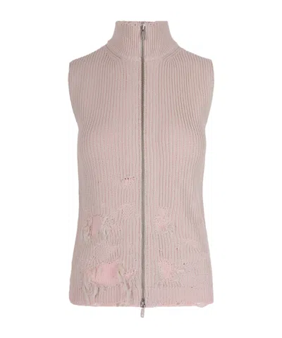 Mm6 Maison Margiela Zip-up Distressed Knitted Vest In Pink
