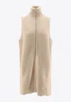 Mm6 Maison Margiela Sleeveless Long Wool Blend Cardigan With Distressed Effect In Neutral