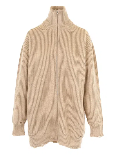 Mm6 Maison Margiela Zip-up Ribbed Cardigan In Neutral