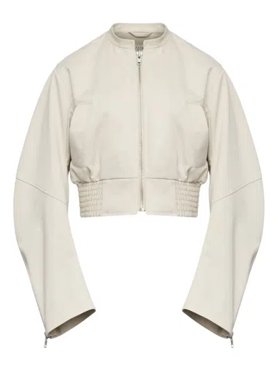 Mm6 Maison Margiela Zip-up Ruched Bomber Jacket In Neutral