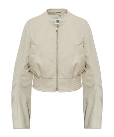 Mm6 Maison Margiela Zip-up Ruched Bomber Jacket In Neutral