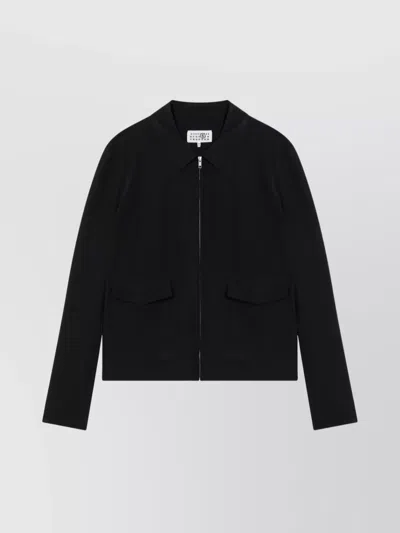 Mm6 Maison Margiela Zip Up Silk Jacket With Collared Neck In Black