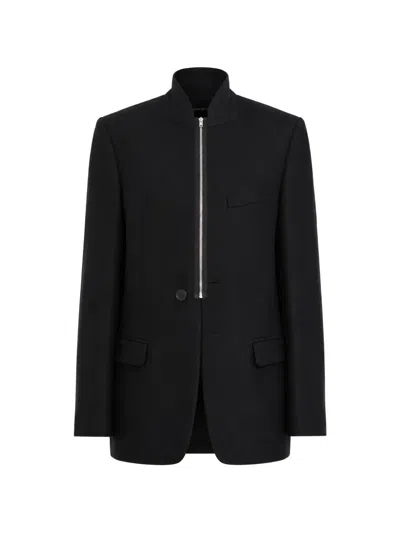 Mm6 Maison Margiela Zip-front Flannel Blazer In Black