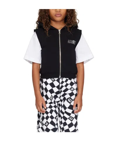 Mm6 Maison Margiela Kids' Logo-print Hooded Vest In Black