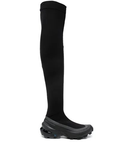 Mm6 X Salomon Chunky Over The Knee Boots In Black