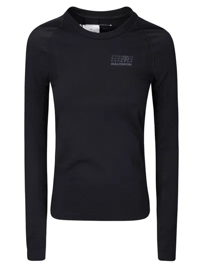 Mm6 X Salomon Long-sleeved Nylon Crew Neck Top In Black
