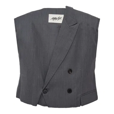 Mmam Cropped Front & Back Detail Woven Top In Gray