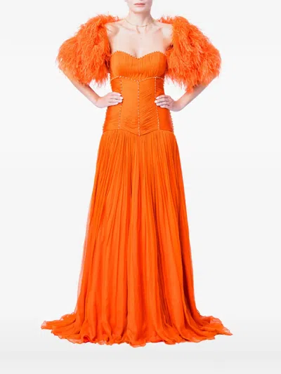 M.marquise Aubrey Feather-trim Cape In Orange