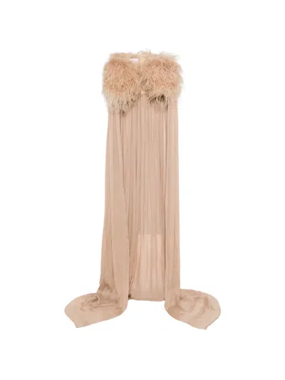 M.marquise Aurea Feather-detail Cape In Neutral