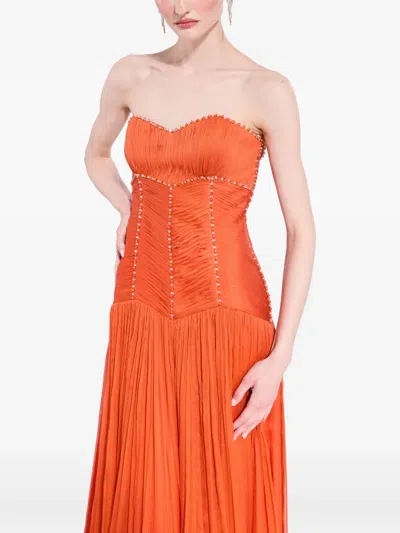 M.marquise Aurore Bead-embellished Pleated Gown In Orange
