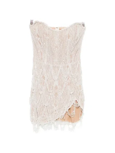 M.marquise Beaded Strapless Mini Dress In Neutral