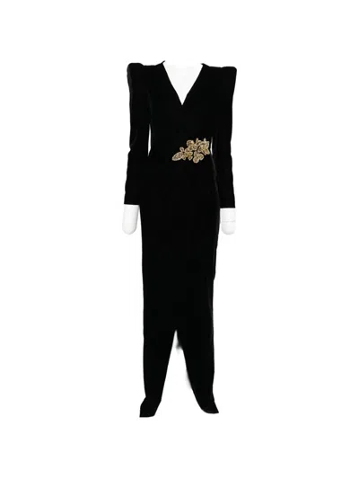 M.marquise Embellished V-neck Dress In Black