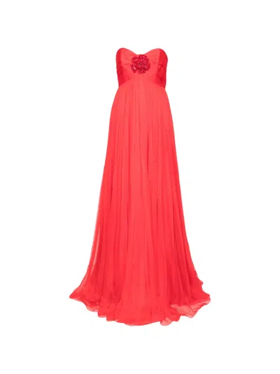M.marquise Ines Flower-appliqué Maxi Dress In Red