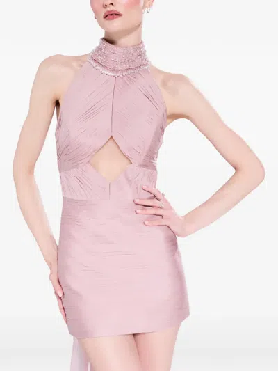 M.marquise Irena Bead-embellished Ruched Mini Dress In Pink