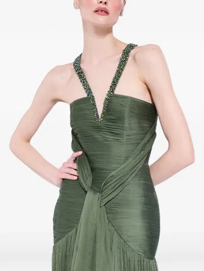 M.marquise Karla Bead-embellished Ruched Dress In Green