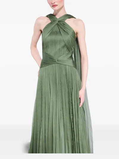 M.marquise Krista Plissé Halterneck Gown In Green