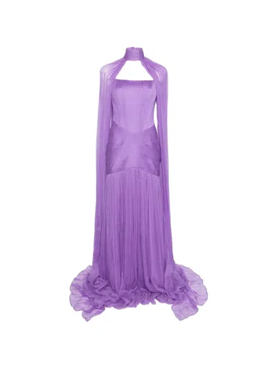 M.marquise Lilia Pleated Draped Maxi Dress In Purple