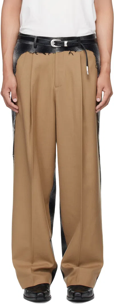 Mmic Beige Paneled Trousers In Brown