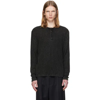 Mmic ブラック Grain ヘンリーネック Tシャツ In Washed_black
