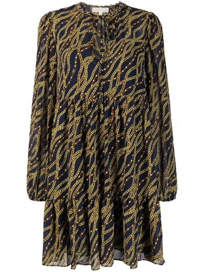 Michael Michael Kors Mmk Printed Midi Dress In Blue