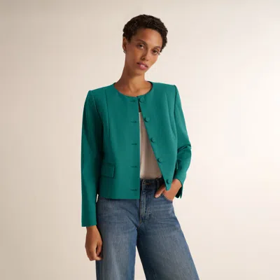M.m.lafleur Aniya Crop Jacket - Tropical Wool In Peacock