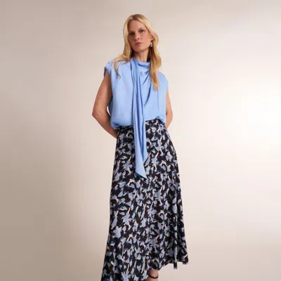 M.m.lafleur Ara Midi Skirt - Light Printed Jersey In Abstract Bluebird