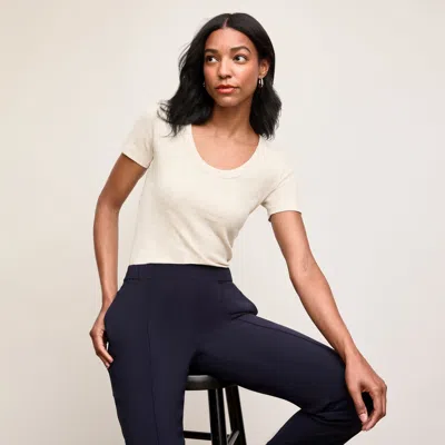 M.m.lafleur Avi Scoopneck T-shirt - Organic Ribbed Pima Cotton In Beige Melange