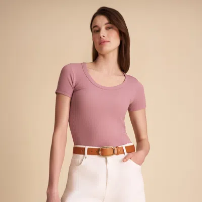 M.m.lafleur Avi Scoopneck T-shirt - Ribbed Pima Cotton In Rose